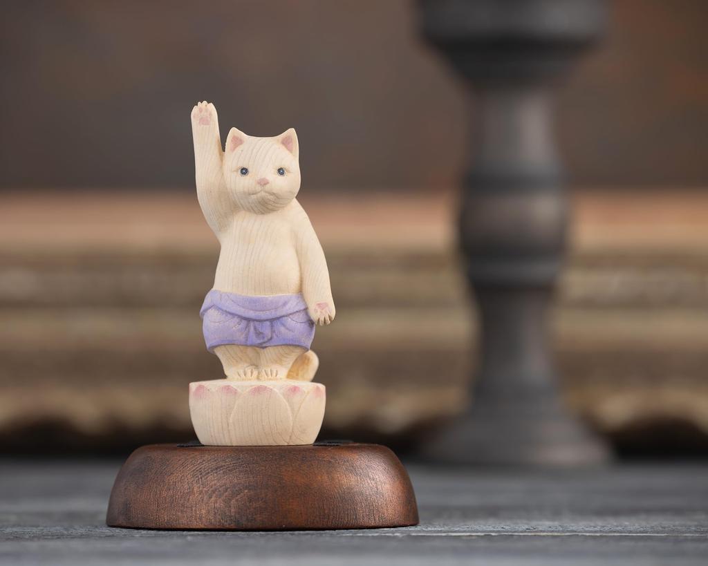Cat Buddha, Birth of the Buddha, Sculpted by Butsuya Sakai, Wood Carving, Maneki-neko, Lucky Cat, Feng Shui Ornament (NB Birth of the Buddha)