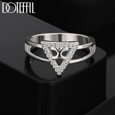 925 Sterling Silver AAA Zircon Triangle Ring Charm Jewelry