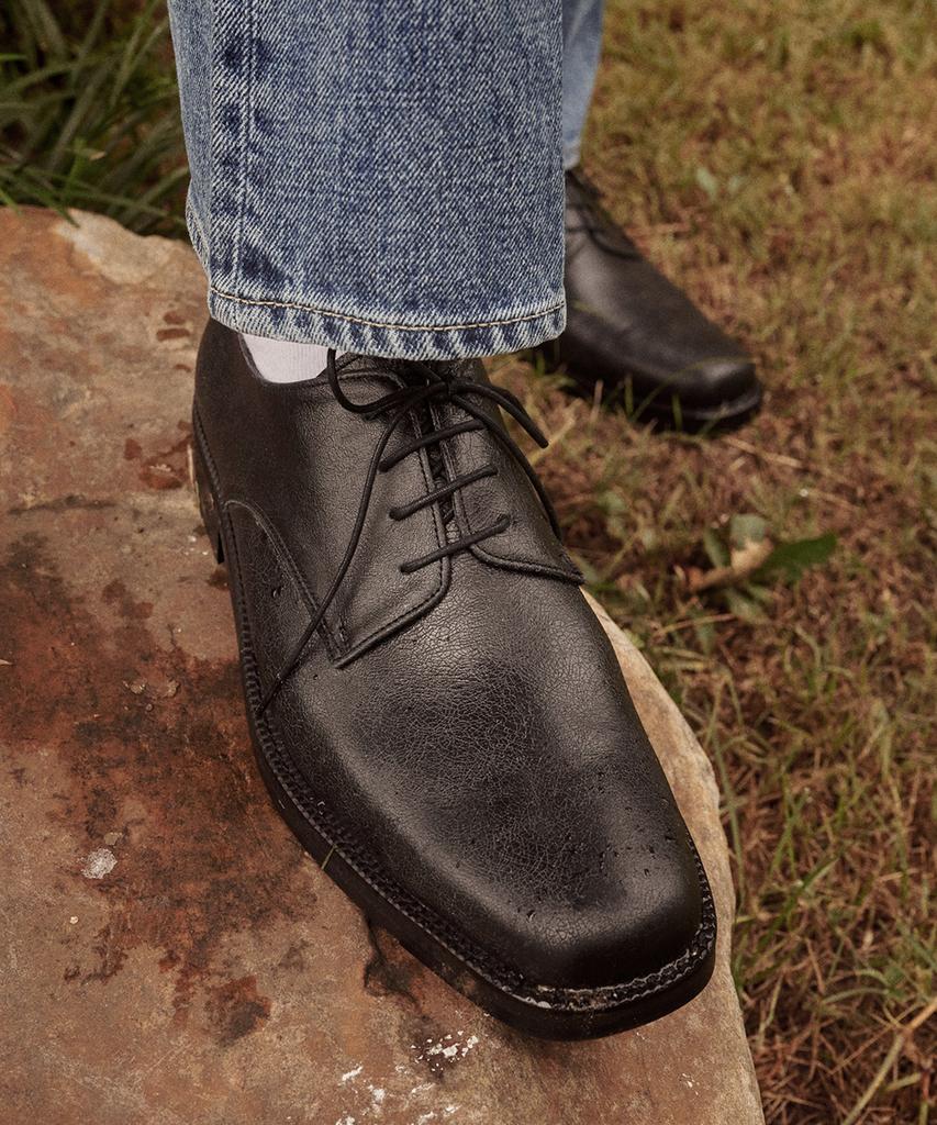Firenze Atelier [Vibram] Merlin_Minimal Semi-Square Derby 8430 [Crack Black]