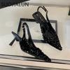 Fashion SUOJIALUN 2024 Summer New Brand Women Sandal Fashion Beads Ladies Slip On Slingback Sandals Thin High Ladies Elegant Pumps Shoes