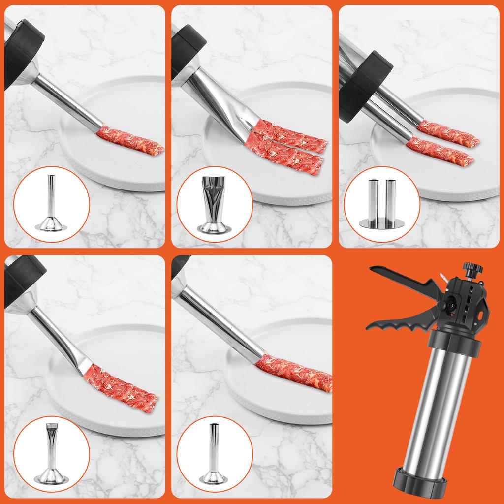Sausage Stuffer Maker Machine Stainless Steel Sausage Jerky Maker with 5 Nozzles Brushes Meat Pusher for Kitchen Cooking Tools