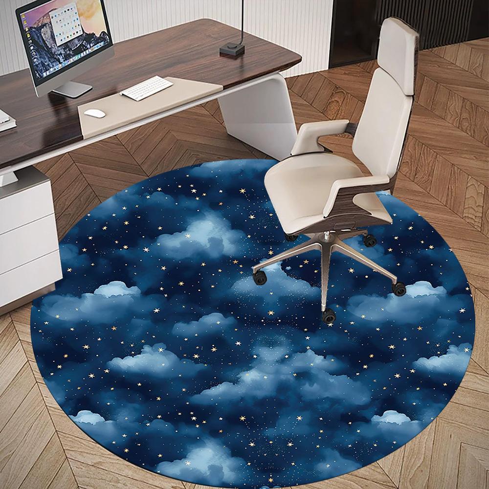 1pc Night Sky Stars Round Chair Mat Area Rug - Non-Slip, Floor Mat for Office, Bedroom, and Indoor Decor -1002091