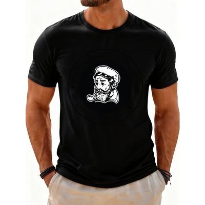 European Sizes Casual Style Men's T-Shirt with Bearded Sailor Pipe Smoker Design for Casual Attire And Summer Outfits Perfect Gift for Him