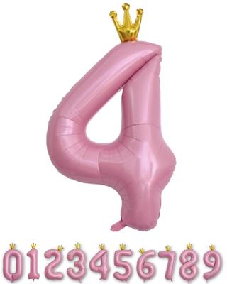 La Kissa Balloon Number Birthday Decoration Balloon Crown 40-inch Large Number Balloon with Straw 90cm Pink Crown 4
