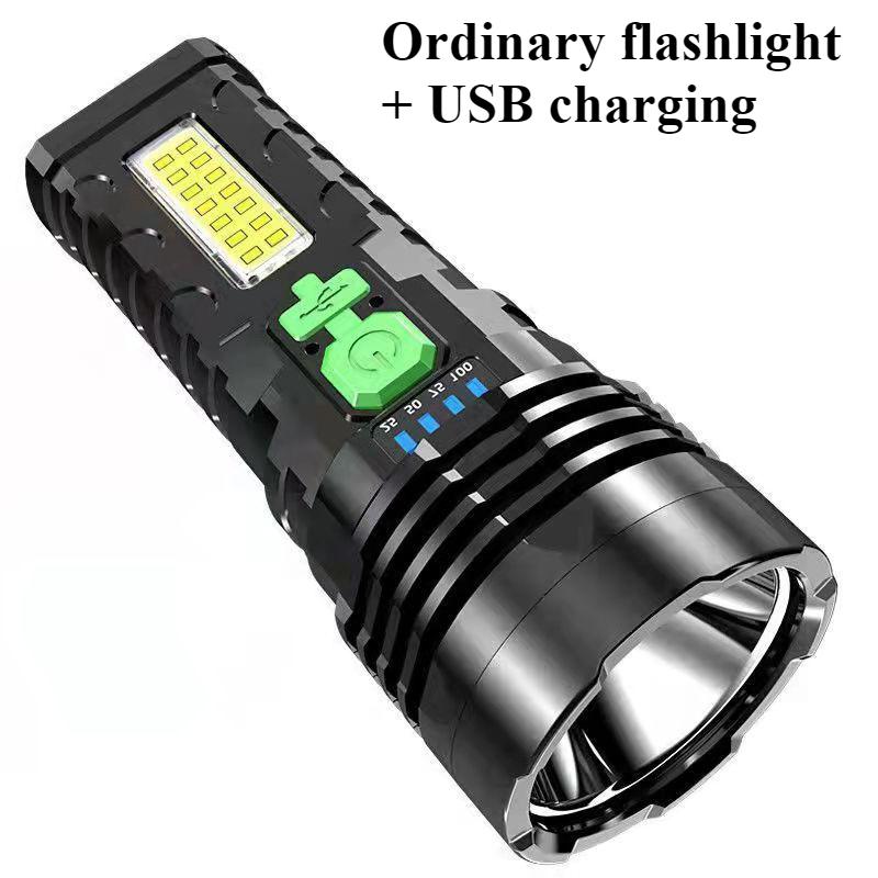 Solar LED Flashlight USB Charging Multifunctional Flashlight Waterproof Torch Built-in Battery Hand Light Camping Light
