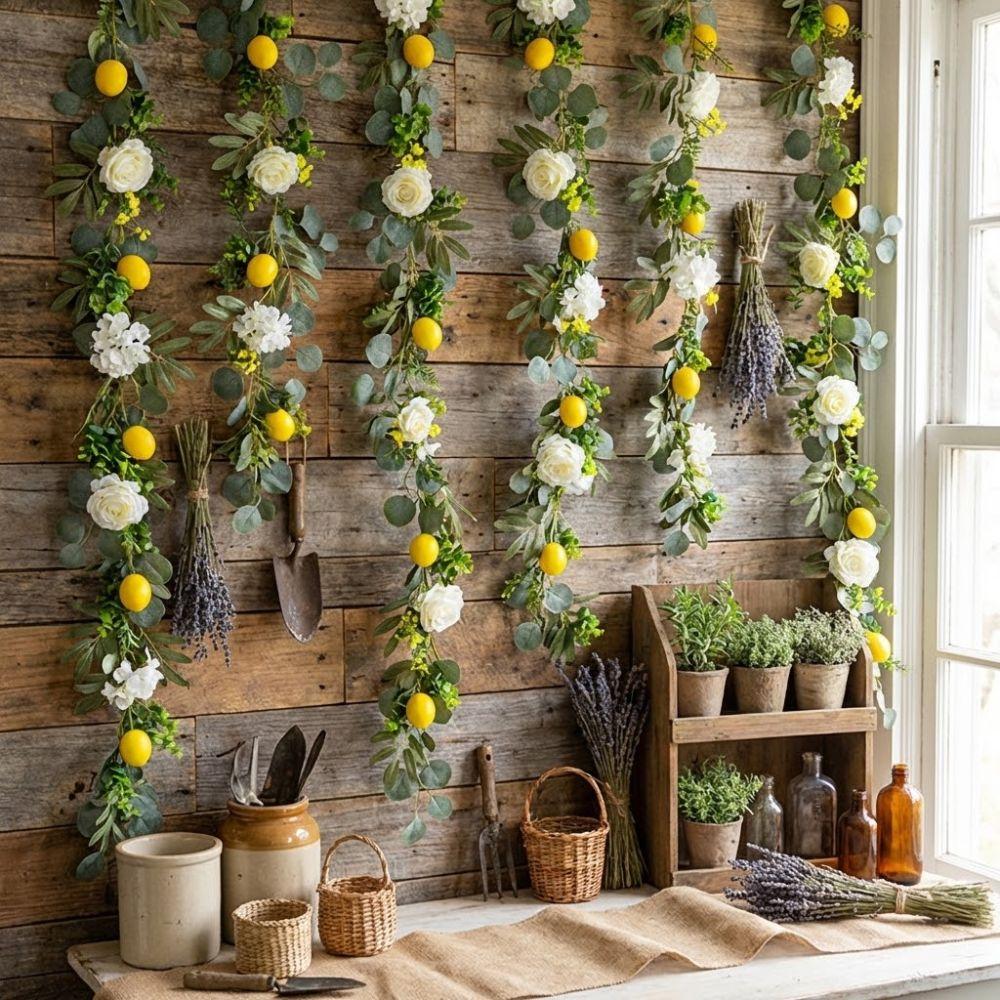 Greenery Artificial Lemon Garland Realistic Simulation Lemon Vine Faux Lemon Wreath  Outdoor Decor