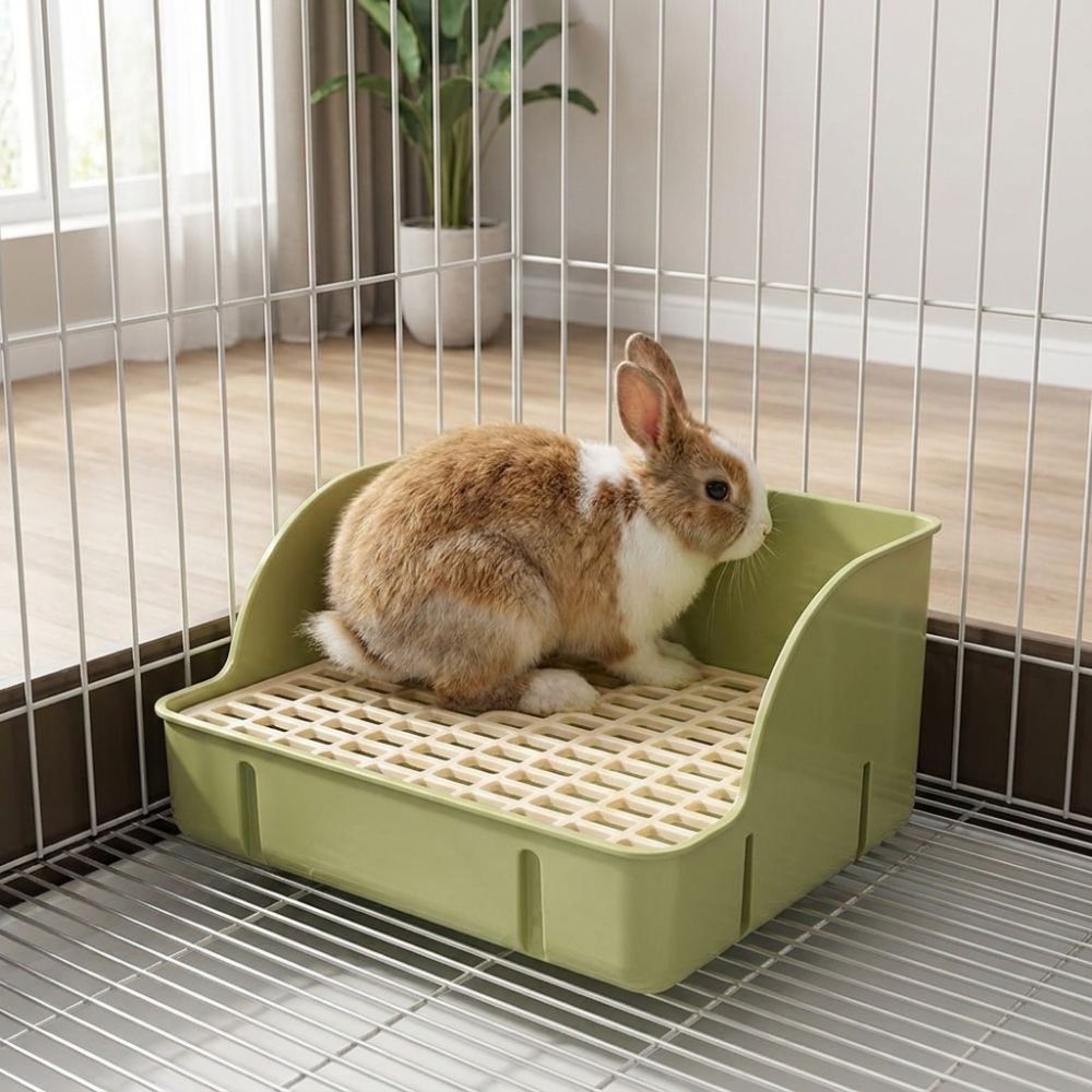 Anti Splashing Rabbit Litter Box Detachable Grids Small Animal Litter Pan  for Cage Use