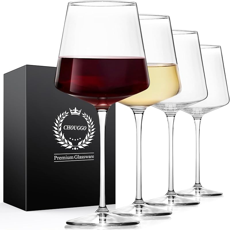 Chouggo 21Oz Wine Glasses Set of 6, Premium Crystal Large White Wine or Red Wine Glasses, Hand Blown Tall Long Stem Wine Glass - Gifts for Women, 4
