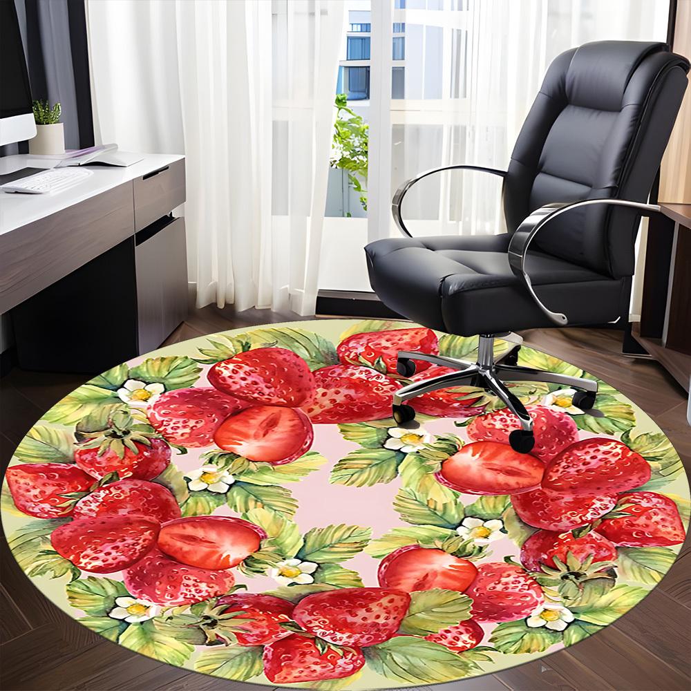 1pc Strawberry Wreath Office Round Rug, Carpet for Office, Gaming, Lightweight Round Floor Mat yy260208020