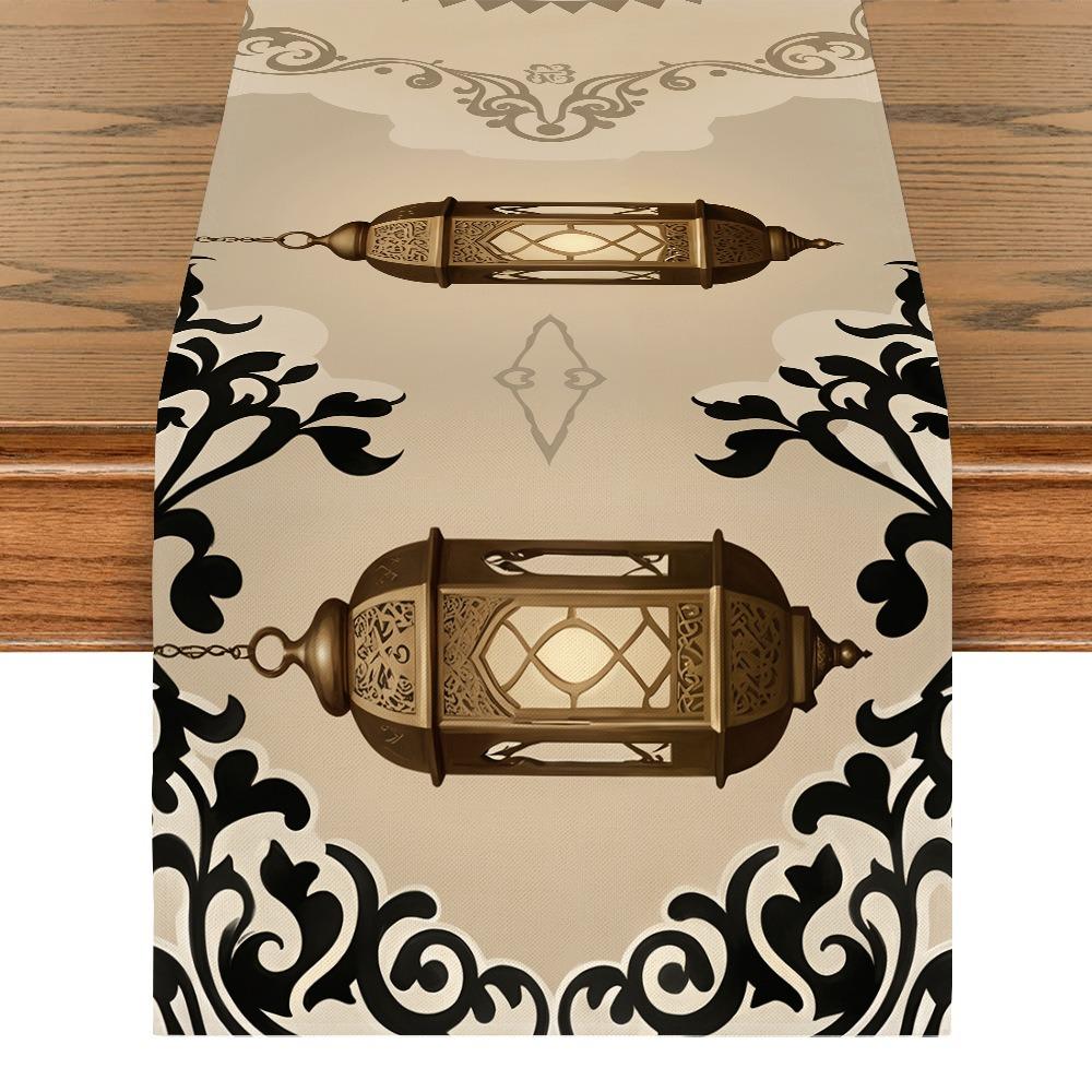 Vintage Moon Star Table Runner Washable Dinner Table Cloth Ramadan Table Runner  Kitchen