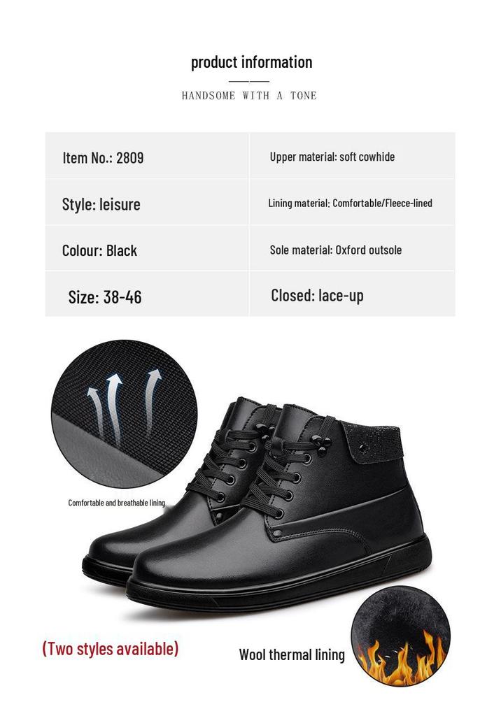 Men's High-Top Leather Martin Boots with Thick Sole & Warm Velvet, Mid-Calf Versatile Winter Shoes