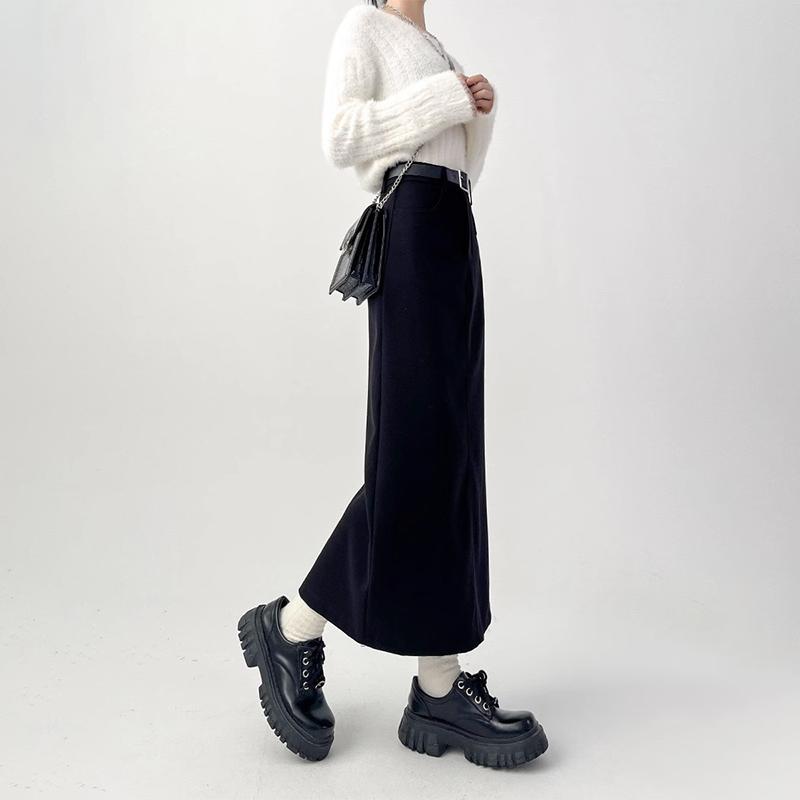 Women Split Suit Midi Skirts Summer Slim High Waist A Line Skirt Female Elegant Casual Office Lady Korean Vintage Black