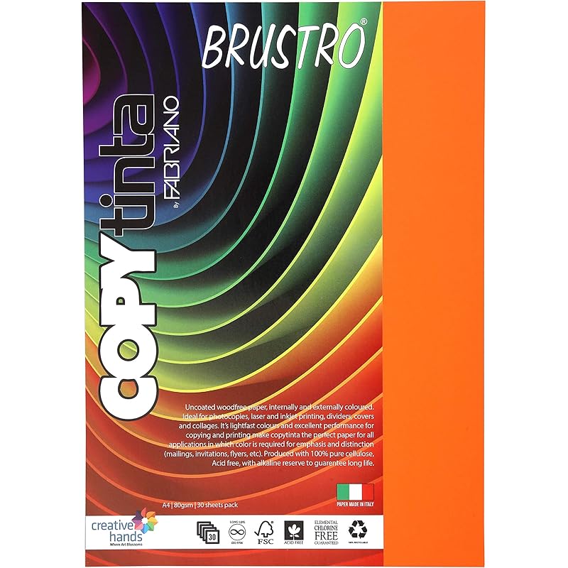 

BRUSTRO Copytinta Coloured Craft Paper A4 Size 80 GSM Orange Shade (ARAGOSTA), 30 Sheets Pack. Double Side Coloured for A4 оранжевый