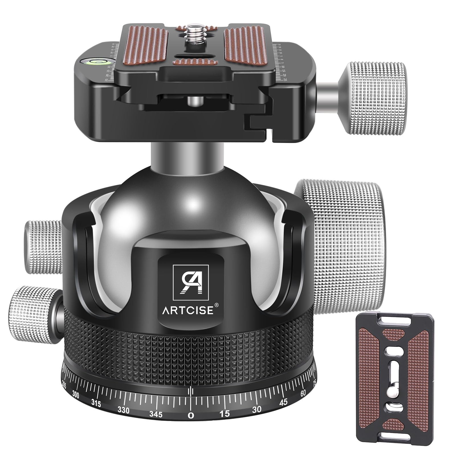 

ARTCISE 44mm Low Center of Gravity Ball CNC Machined 360 Degree Panoramic Ball Quick Release Ball Head for DSLR and Video Maximum Load Capacity 30kg
