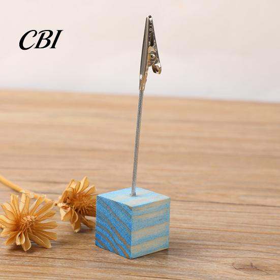 Thick And Thin Paper Clip 2 Pcs Wooden Cube Base Memo Holder with Clips, Mini Table Photo Postcard Number Stands for Name Cards, Photos, Memos,
