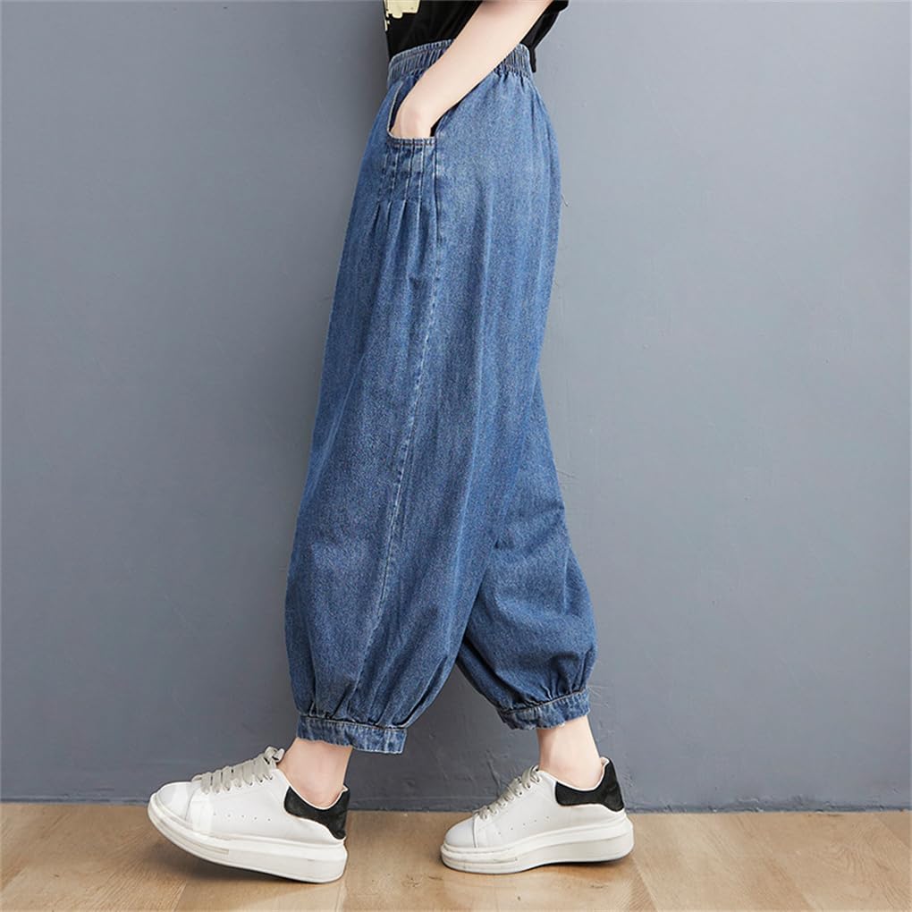 Sarouel Loose Wide Leg Denim Gaucho Cropped Fall Size [Mohokyo] Women's Pants, Fit, Pants, Pants, Pants, Length, Figure-Flattering, Casual, Spring,