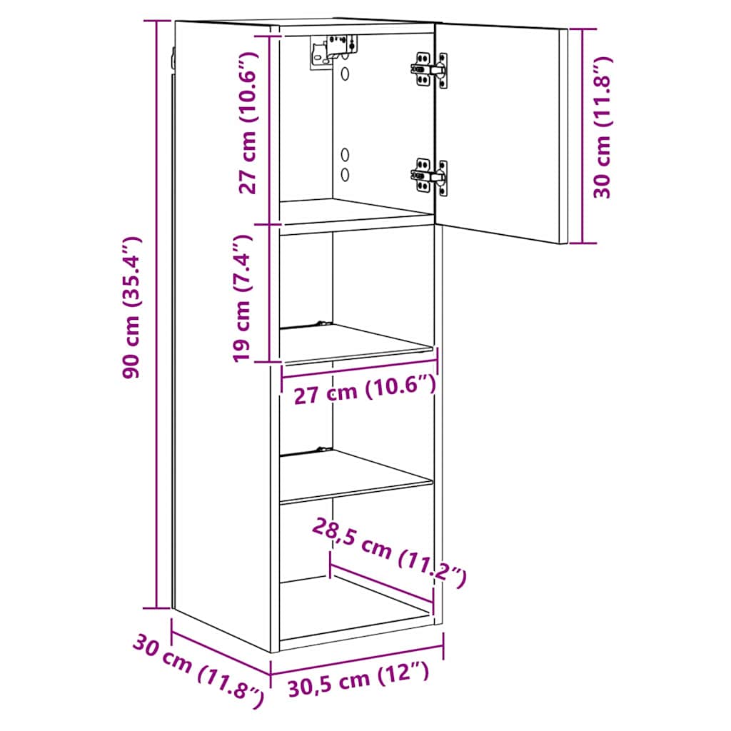 Wall Mounted TV Cabinet Artisan Oak 30.5 x 30 x 90 cm