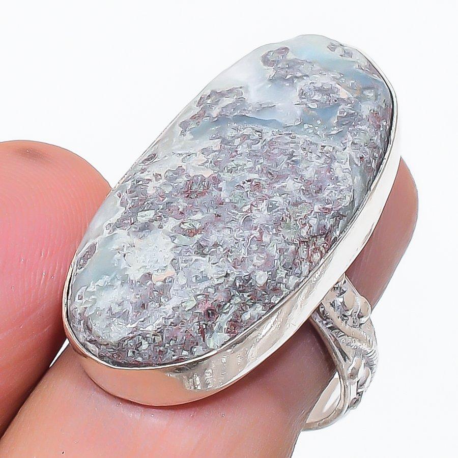 Natural Larimar Gemstone Handmade 925 Sterling Silver Jewelry Ring Size 7.5 q7r98
