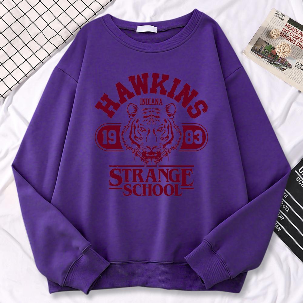 Casual Street Womens Sweatshirt Hawkins High School Indiana 1983 Printing Hoodies Loose Crewneck Pullovers