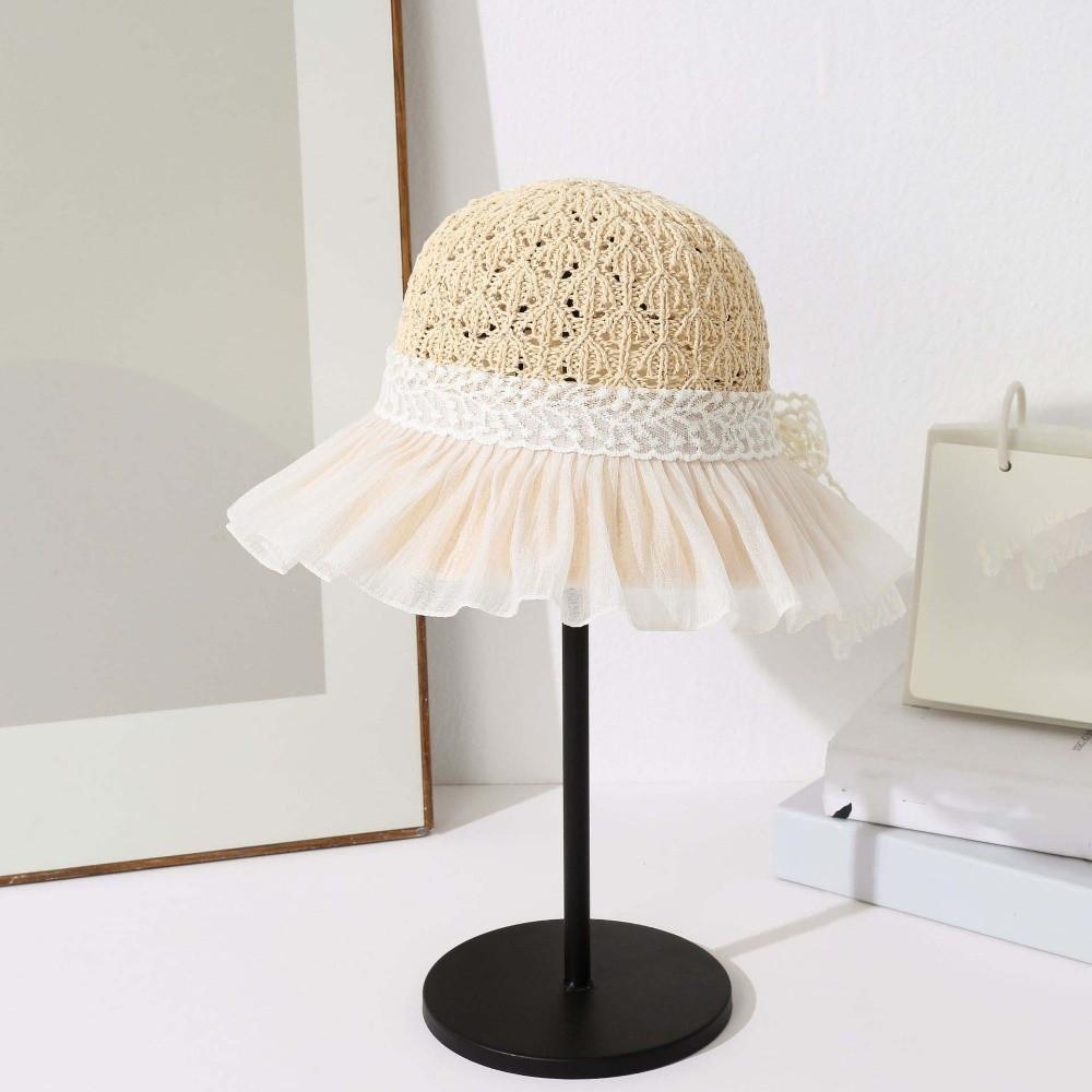 Breathable Vacation Beach Cap Lightweight Woven Sun Cap Wide Brimmed Straw Hat  Spring / Summer