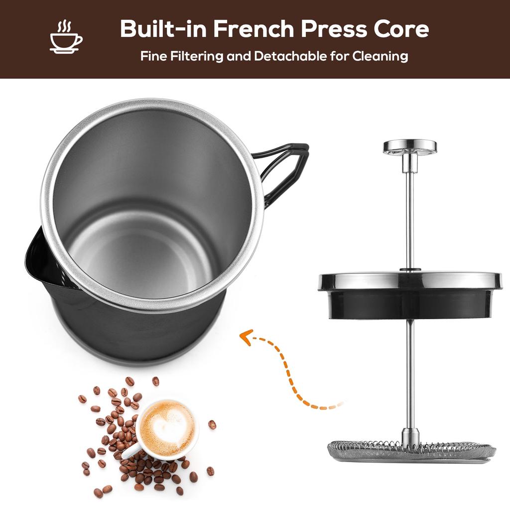 French Press kávovar 1L Camping French Press se sklopnou rukojetí Nerezový French Press