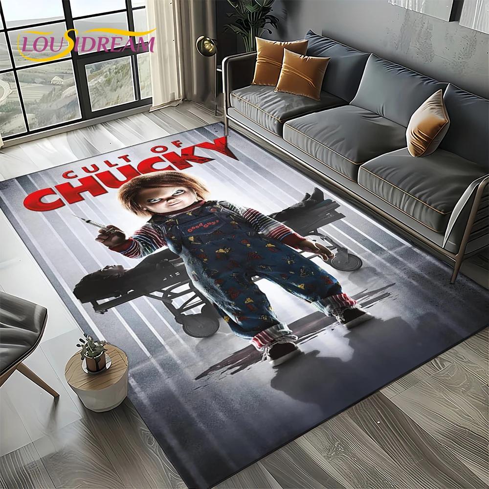 Horror Movie Chucky Pennywise Halloween Saw Character Carpet Rug for Living Room Bedroom Home Sofa Decoration,Non-slip Floor Mat