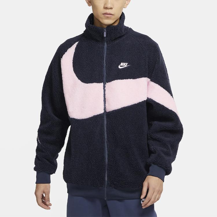Nike Big Swoosh Logo Fleece Warm Stand Collar Jacket Men Jacket Obsidian DH2474-456