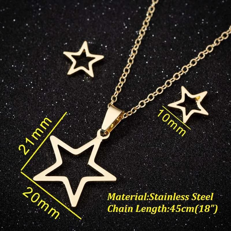

3pcs Set Classic Simple Five-pointed Star Pendant Necklace for Women Men Temperament Stainless Steel Choker Earrings Jewelry Set золотий