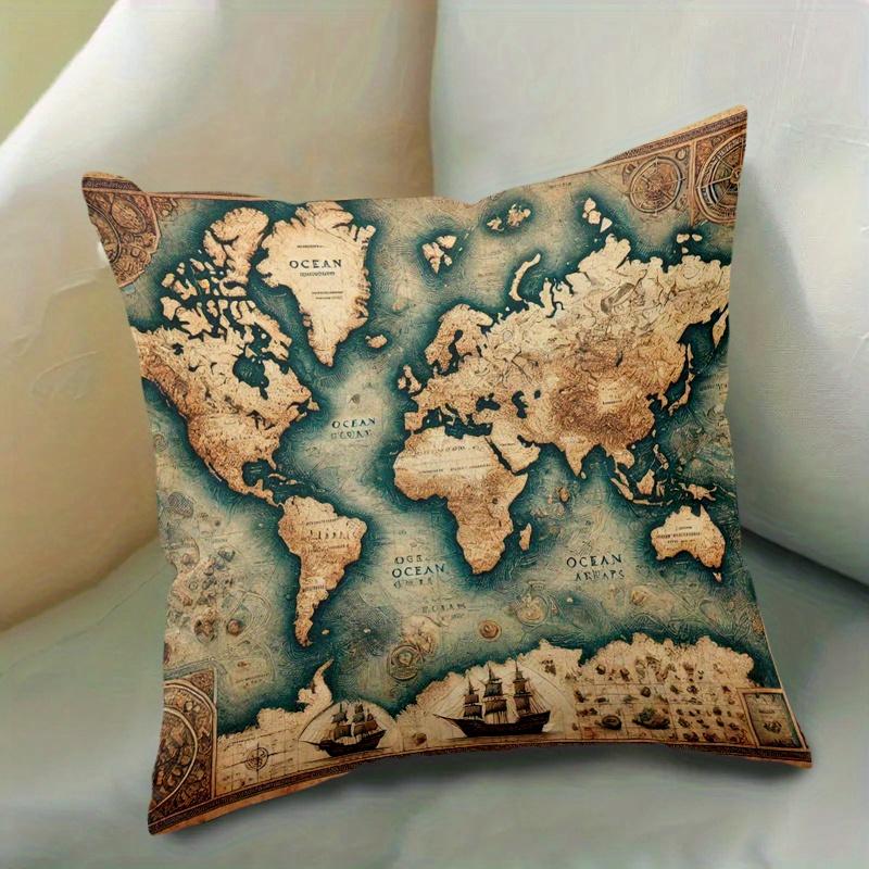 Double Sided Ancient World Map Themed Age Of Exploration Soft Throw Pillow Cover For Bed Sofa And Lounge Chair