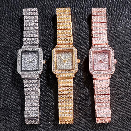 Women's Rhinestone Bracelet Watch Alloy Quartz Wristwatch with Densely Set Crystals, Scratch-resistant Mineral Glass Watch for Office Party Date