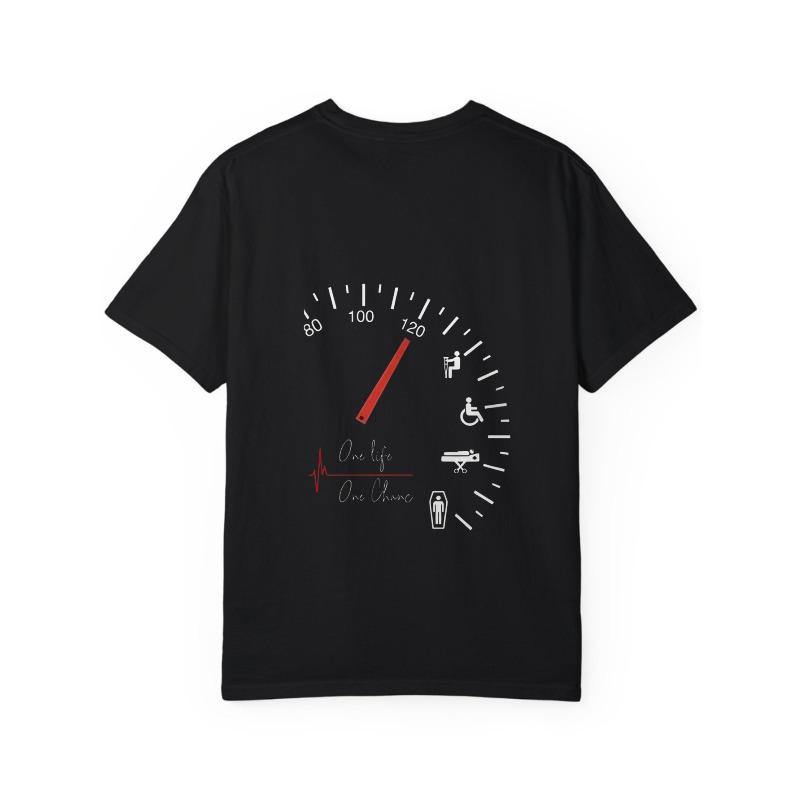 White T Shirt with Red Line and One Life One Chance Text Print Casual Streetwear for Men