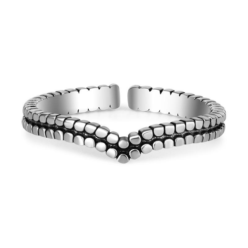 Retro Silver Rivet Water Drop Open Ring - Artistic Forest Style for Women Adjustable Open Size