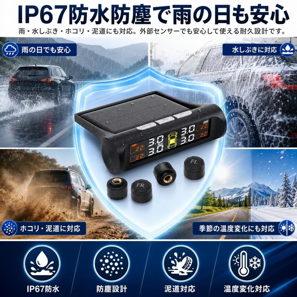 TPMS Tire Pressure Monitoring System for Cars, Real-time Pressure/Temperature Monitoring for 4 Wheels, External 4-Pack, Solar & USB Type-C Charging, V