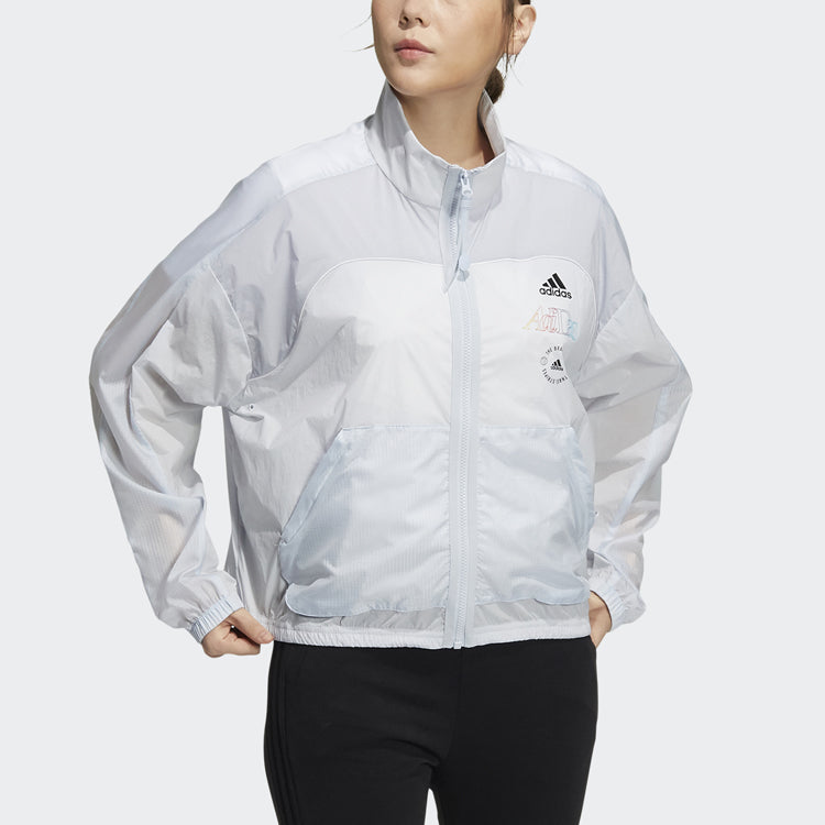 adidas Sportowa kurtka z kołnierzem stójką, zapinana na zamek, z długim rękawem, odzież wierzchnia damska, jasnoszara HA3638
