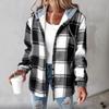 Women's Hooded Long Sleeve Plaid Flannel Shirt Jacket Casual Loose Fit Button Down Coat