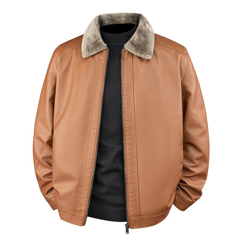 

Thickened fleece leather jacket leather men s leather jacket autumn and winter locomotive clothing casual loose lapel jacket men 4XL