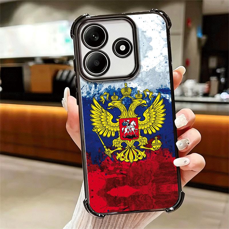 Russia Russian Flags Emblem Soft Phone Case For Xiaomi Redmi Note 14 15 Pro Plus 13 12 11S 11T 5G 10 9S 9 Plating Anti-Fall Fund