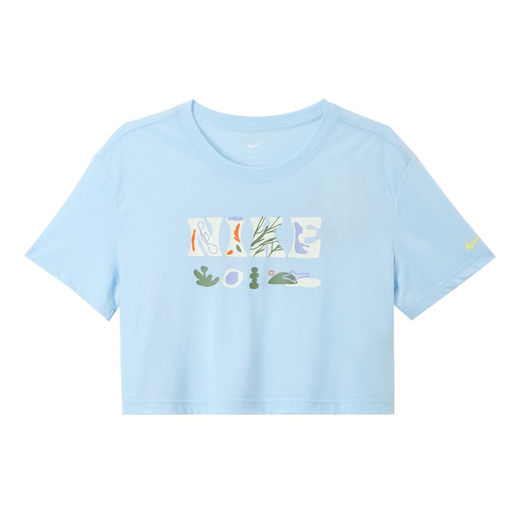 Nike Solid Color Crew Neck Pullover Logo Creative Print Short Sleeve T-Shirt Women T-Shirt Blue DX6159-441