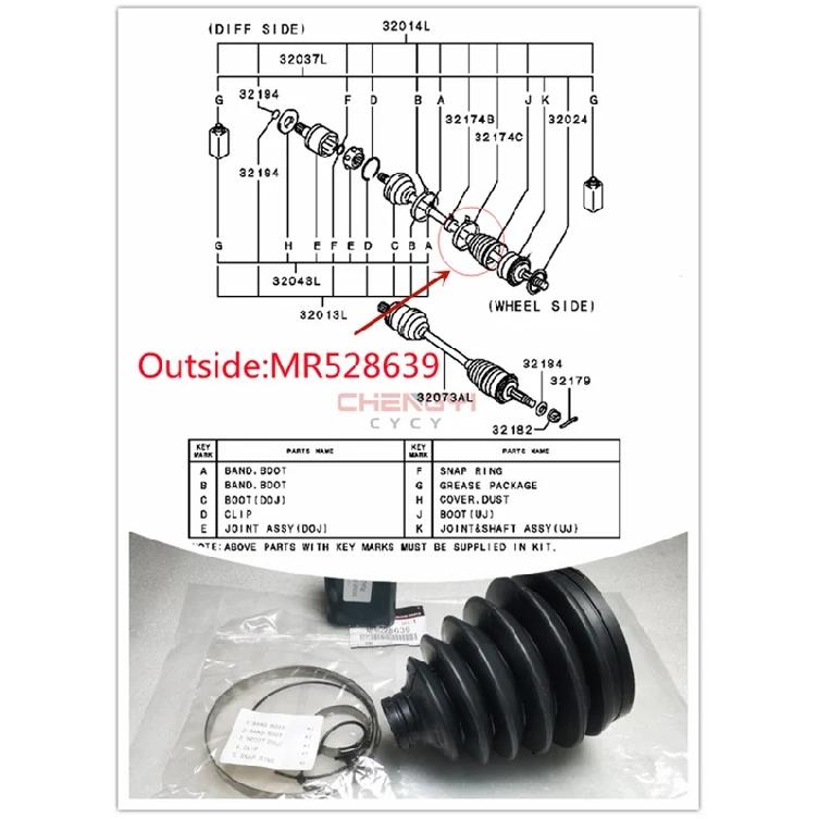 1PCS Repair Kit For Front Axle Shaft Ball Cage Dust Boot For Pajero Montero Sport V31 V33W V43W V63W V73W V78W MR528639 MR528709