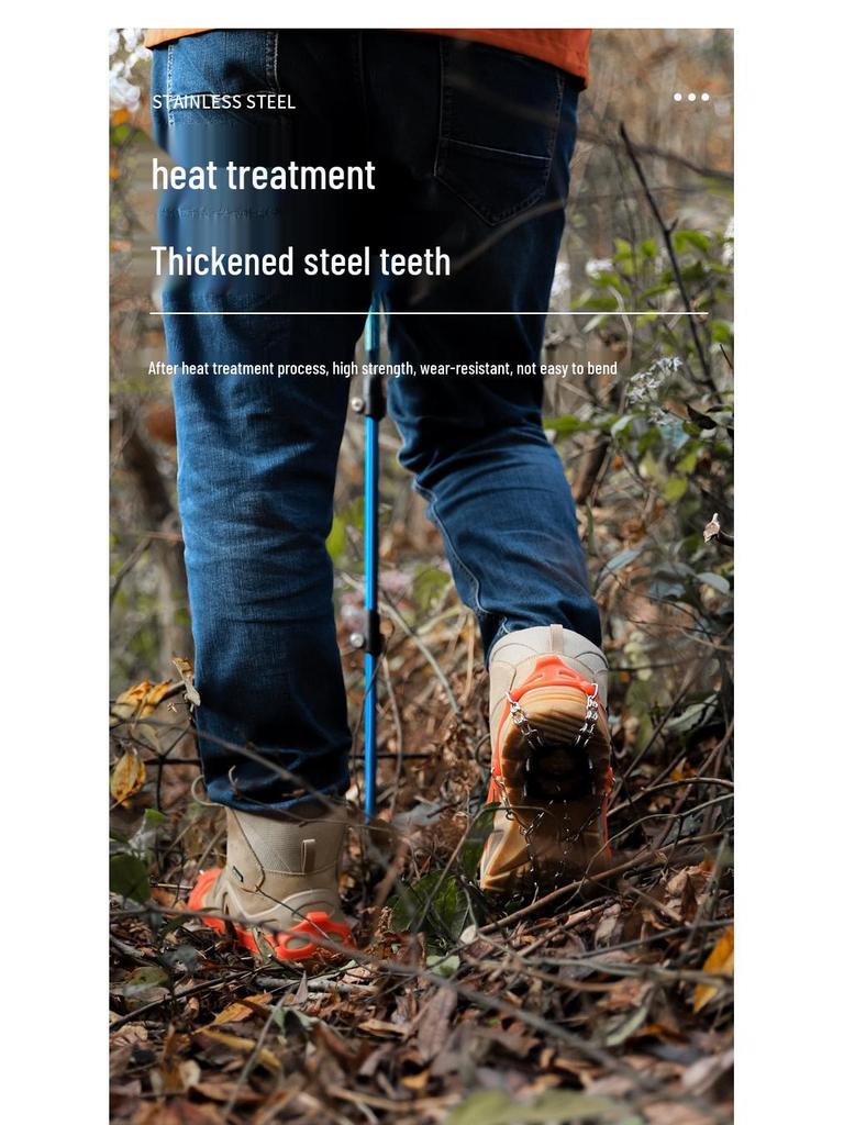 12-Tooth Manganese Steel Ice Cleats: Outdoor Anti-Slip Shoe Spikes for Icy Roads & Mountaineering