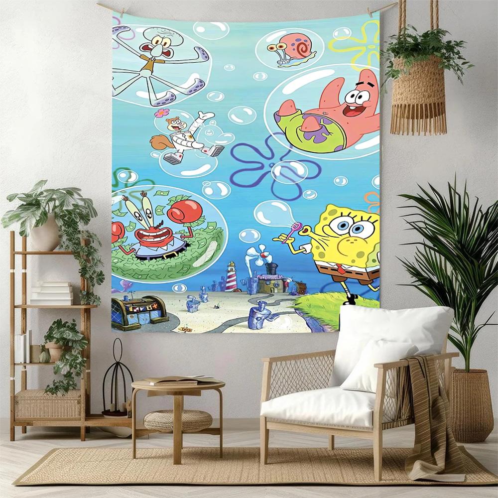 Spongebob Squarepants Wall Decor Tapestry Art For Pet Memorial Birthdaywedding Party Backdrop Family Gift