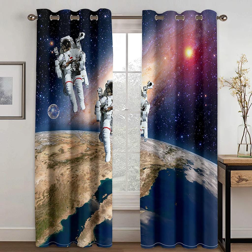 Personalized Creative Astronaut Pattern High Blackout Curtains Technology Sense Starry Sky Space Shading Drape Bedroom Curtain