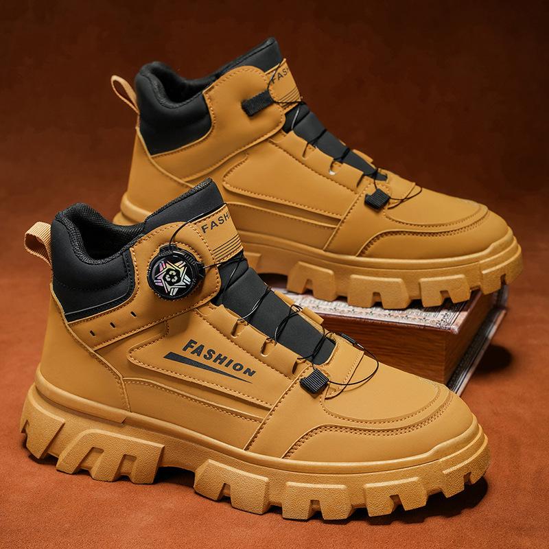 

Men Boots Fashion Lace Up High-top Boots Rotating Buckle Design Casual Boot Outdoor Non-slip Platform Boots for Men Botas Hombre 39 жёлтый