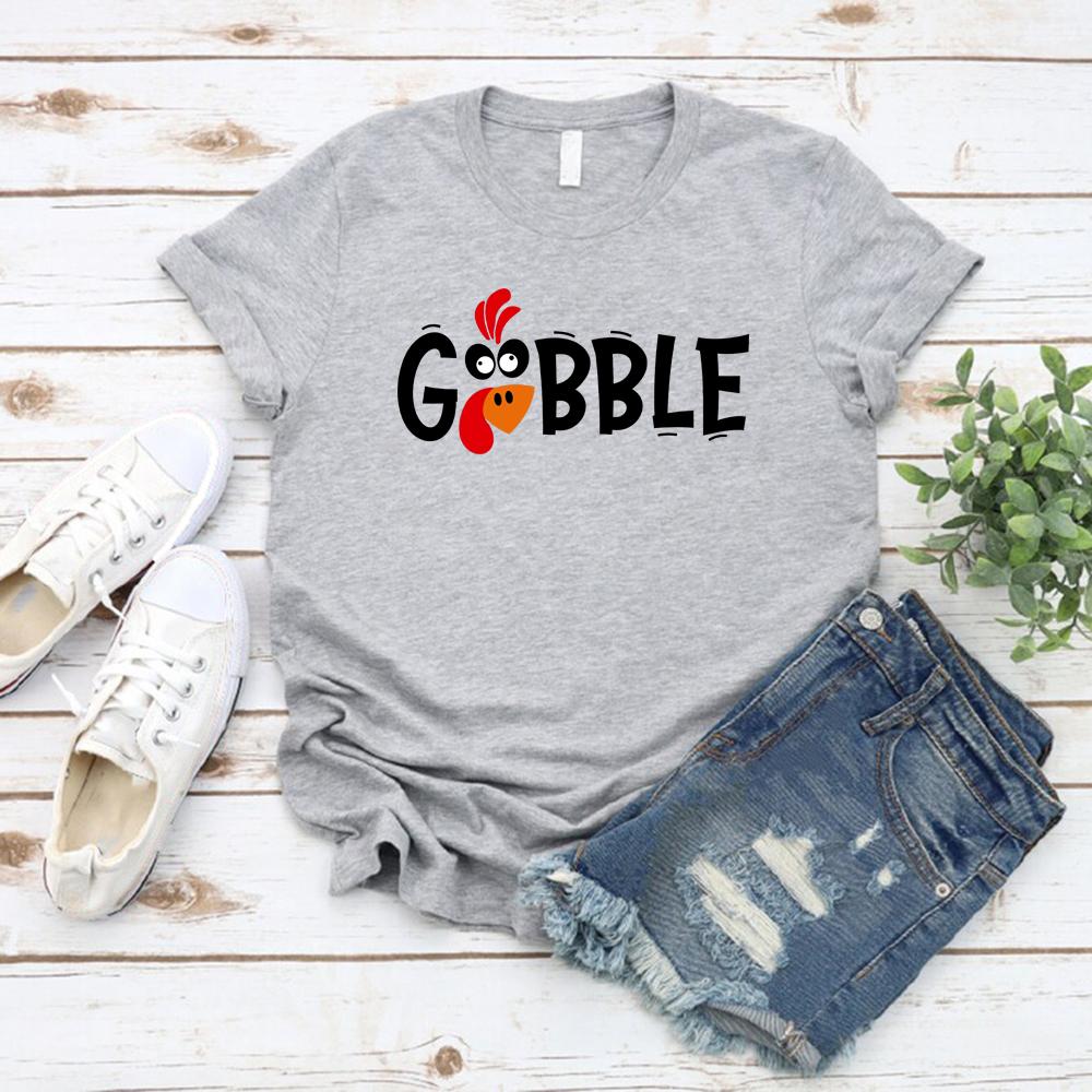 Gobble Gobble Thanksgiving T Shirt Family Thanksgiving Shirts Women Short Sleeve T-Shirt Turkey Tops Casual Women T Shirt