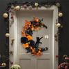 M-Modern-Halloween Signs Moon Shaped Door Wreaths Goth Roses Black Cats Garland Front Door Ornament Halloween Decor, B Easy Inst