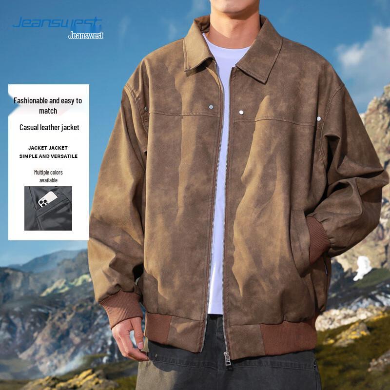 JEANSWEST Men's Retro Windproof Casual Faux Leather Jacket