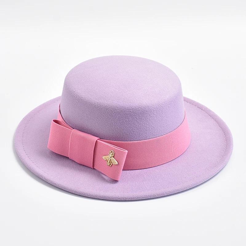 Fedora Hat for Women Fashion Formal Wedding Decorate Church Cap Flat Top Bow Party Jazz Hat Chapeau Femme
