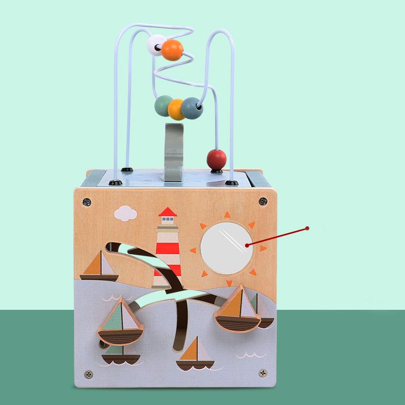 Wooden Activity Cube For Toddlers 5In1 Animal Shape Sorter Bead Maze Montessori Educational Toys Baby 6-12 Months Learning Toys
