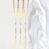 Vnox Dreifarbige Rosenkranz Jungfrau Maria Halskette Für Frauen Edelstahl Modeschmuck Heiliger Benediktus Kreuz Y-förmige Halskette
