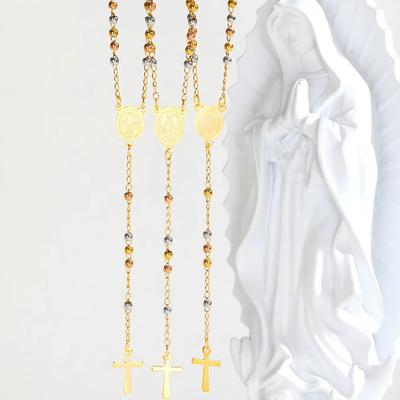 Vnox Collier de Rosaire Trois Couleurs Vierge Marie pour Femmes Acier Inoxydable Bijoux de Mode Croix de Saint Benoît Collier en Forme de Y
